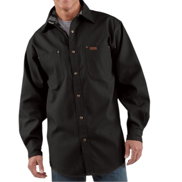 Carhartt Weatheted Flannel Lined Canvas Shirt Jacket S296 Black Size L - Picture 1 of 12